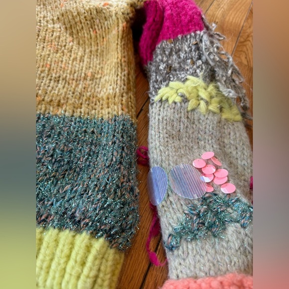 Anthropologie Fringed Colorblock Sweater Women’s Size Small Crew Neck Pullover - Picture 7 of 13